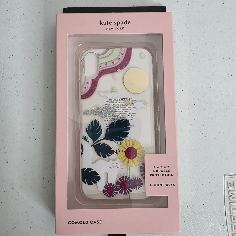 Two Kate Spade Iphone XS/X Cases Glitter Garden Cat and Embellished Clear